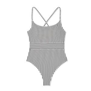 Ribbed high leg one piece swim striped